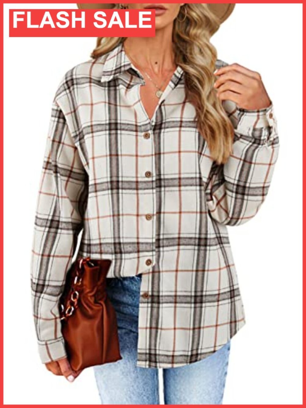 Womens Oversized Plaid Flannel Button Down Shirt Long Sleeve Loose Fit